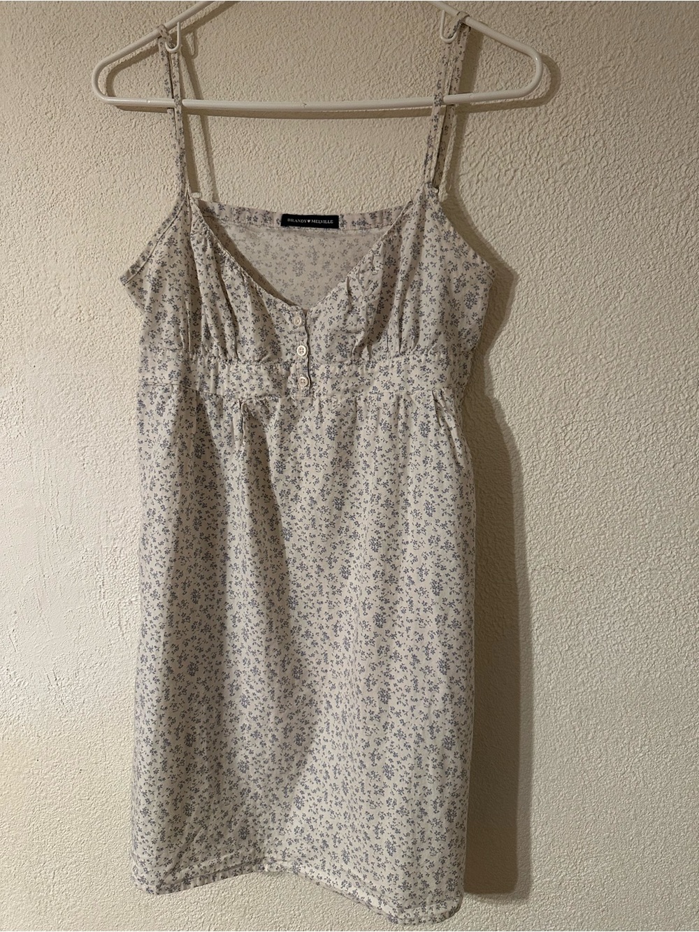 Brandy Melville Arianna Floral Dress Cream/Blue 100% Cotton V Neck Mini Size S